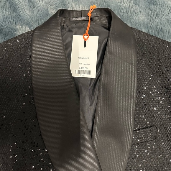 Black Sequin Shawl Collar Blazer - Designer - Picture 2 of 7